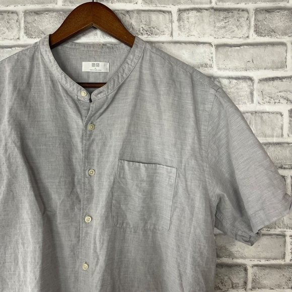 Uniqlo Other - Uniqlo Men XL Collarless Button Up Shirt Linen Blend Heather Gray Casual Neutral